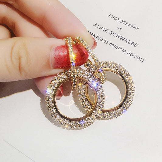 Women's Korean Style Fashion Diamond Geometric Circle Earrings