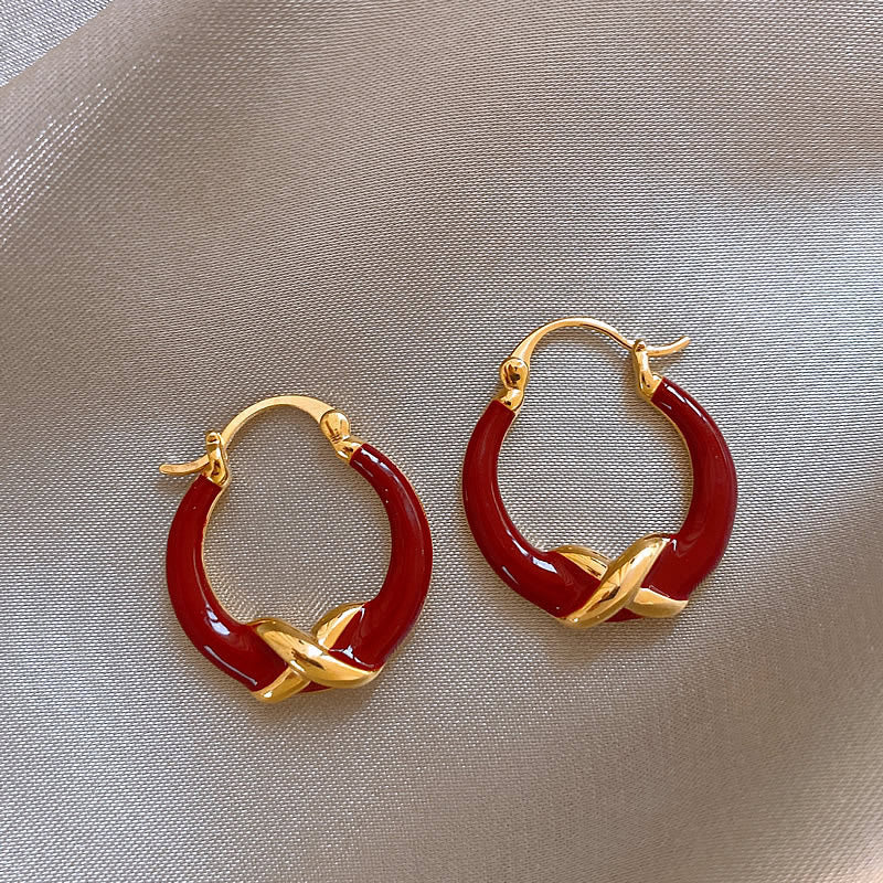 Women's Sier Needle Red Retro Affordable Luxury High-grade Earrings