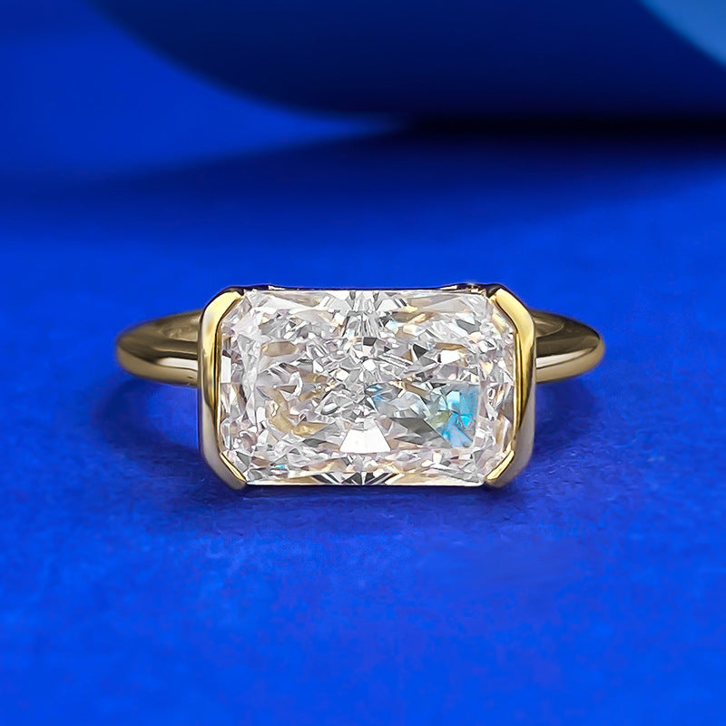 Balls Treasure Sier Gold-plated Inlaid Rectangular Ice Flower Rings