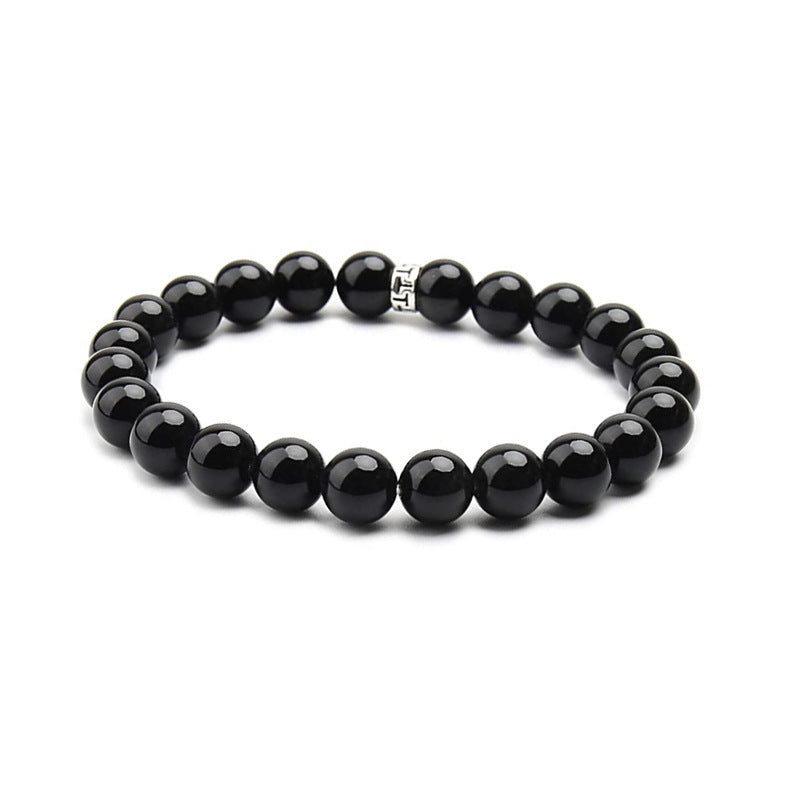 Men's Imitation Obsidian Black Agate Woven Bead Bracelets