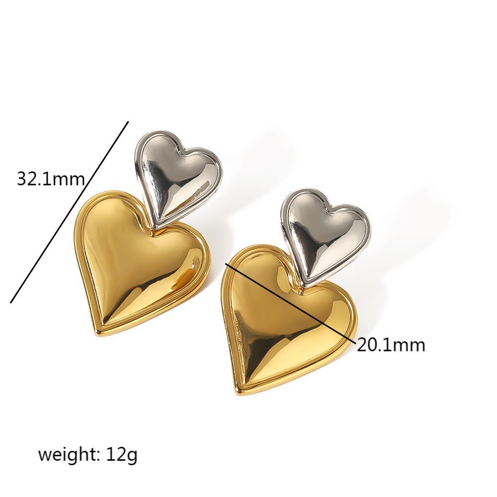 Gold Love Double Peach Heart Stainless Earrings