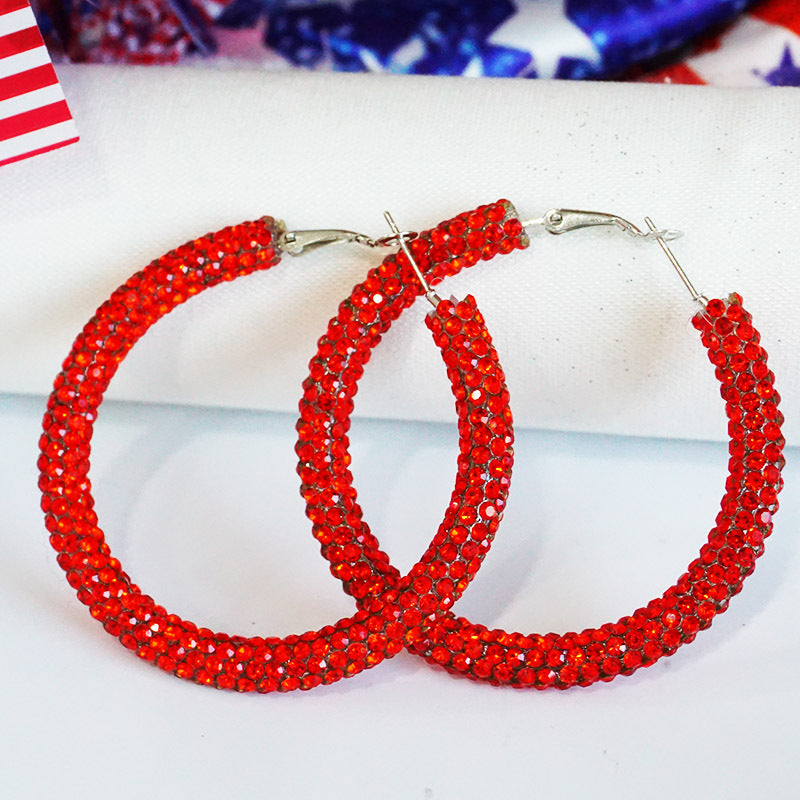 Day Ear Rhinestone Patriotic Color Matching Earrings