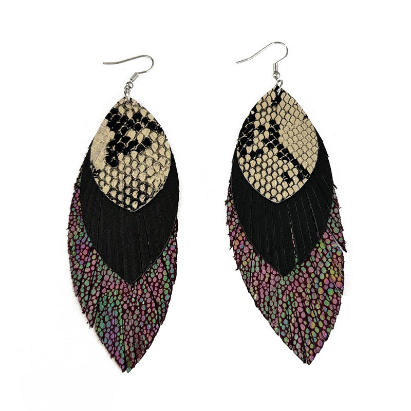 Tassel Personality Creative Exaggerating Snakeskin Pattern Earrings