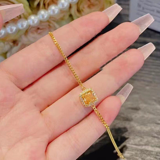 Small Sugar Cube Female Citrine Bread Clavicle Chain Light Luxury Bracelets