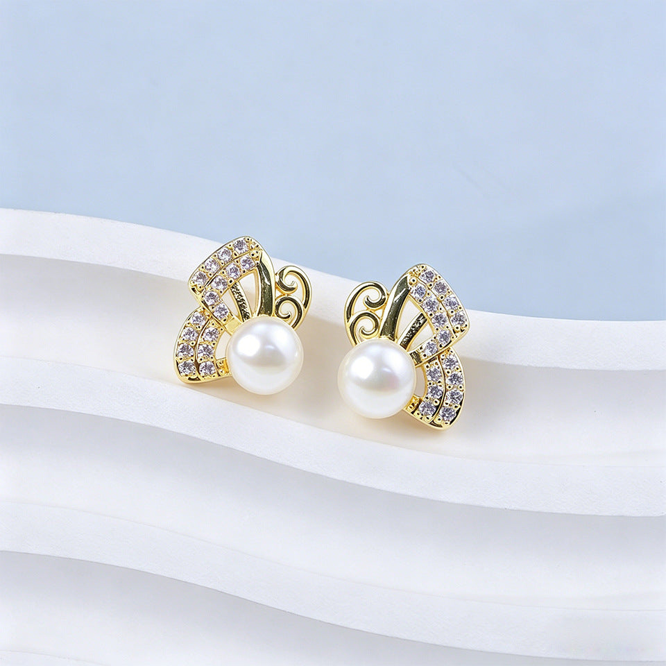 Women's Pearl Ear High-grade Square Simple Temperament Stud Earrings