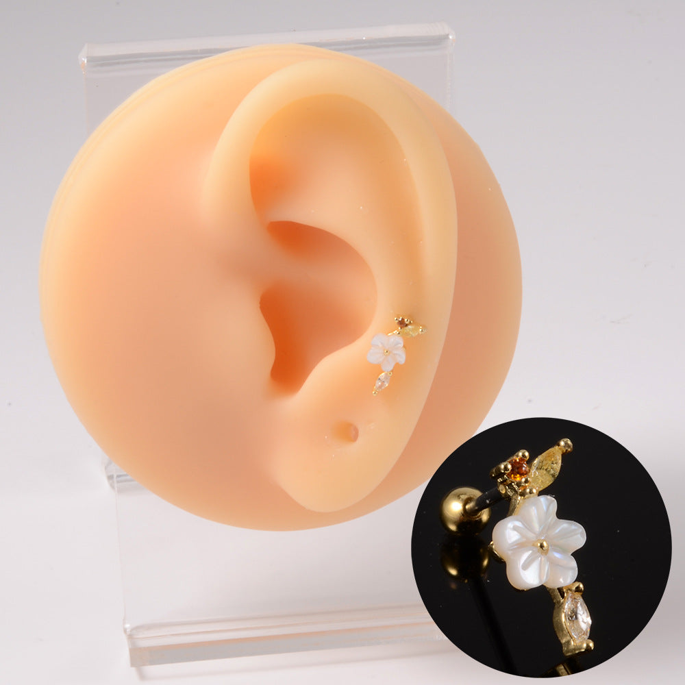 Zircon Ear White Resin Plum Blossom Earrings