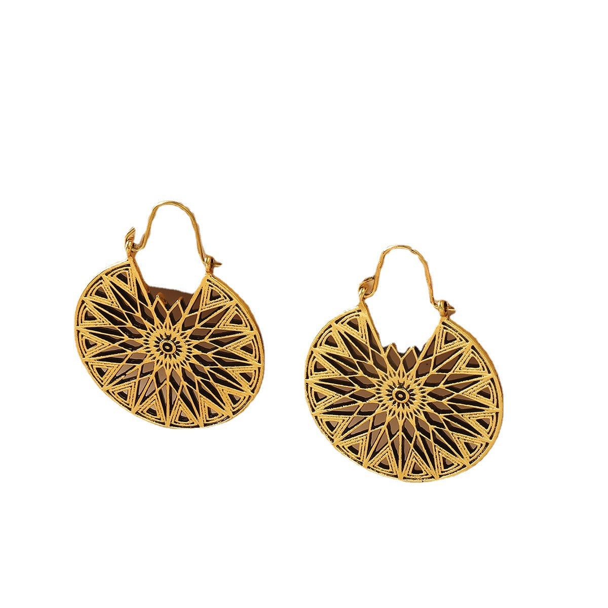 Carved Female Temperament Alloy Geometric Ear Clip Earrings