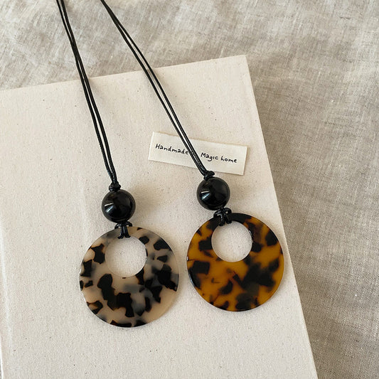 Wafer Resin Female Niche Retro Personality Long Black Rope Necklaces