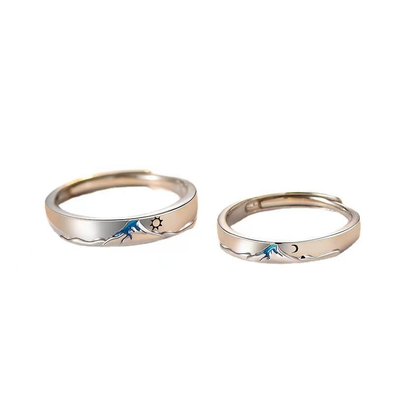 Twilight Couple Pair Of Sier Niche Lettering Simple Rings