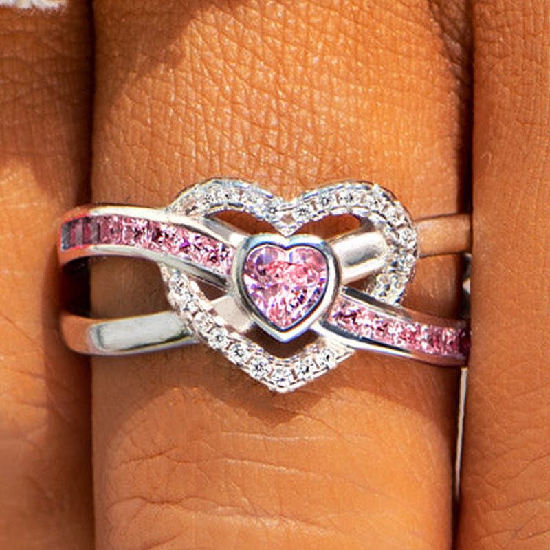 Women's Popular Loving Heart Zircon Trendy Rings