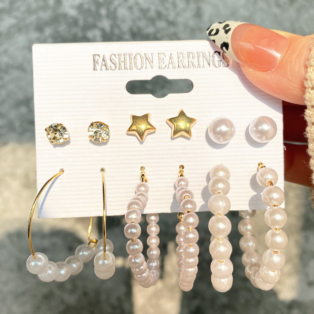 Women's Pearl Suit Retro Metal Geometry Shaped Earrings