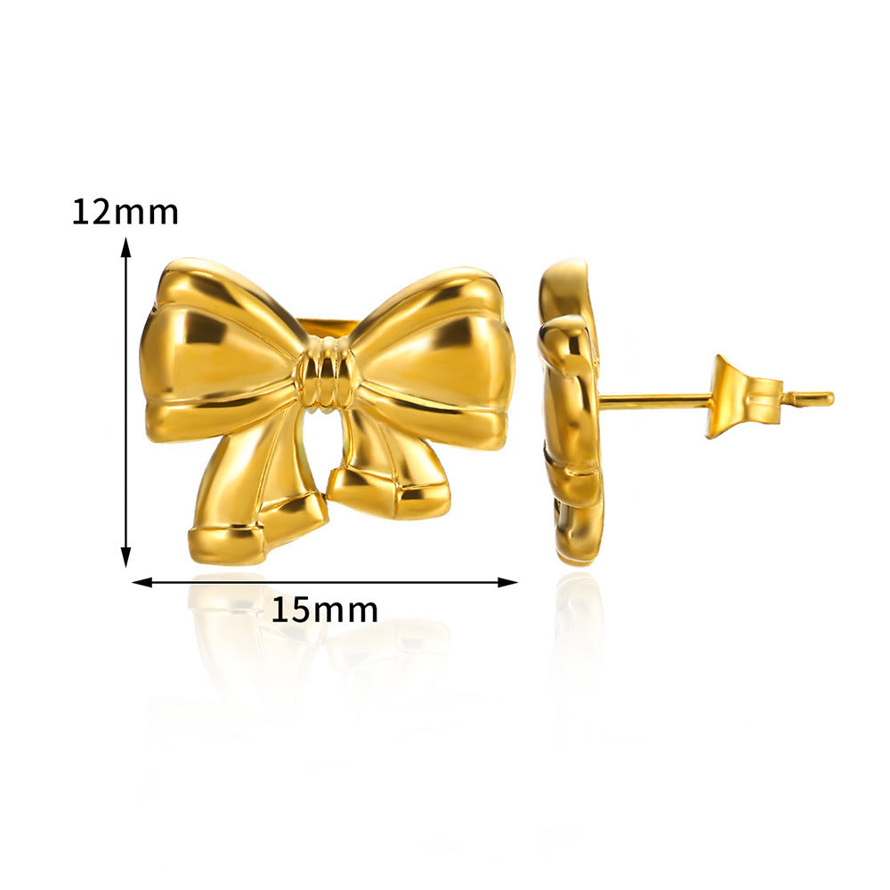 Luxury Glossy Bow Gold Stainless Steel Rings