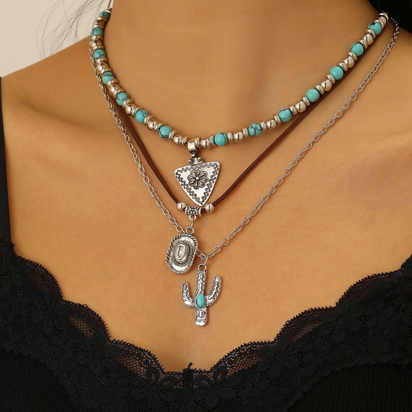 Western Denim Female Style Retro Boots Jewelry Set