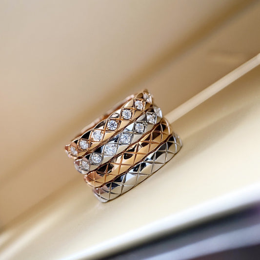 Version Narrow Wide Gold-plated Diamond Grid Rings