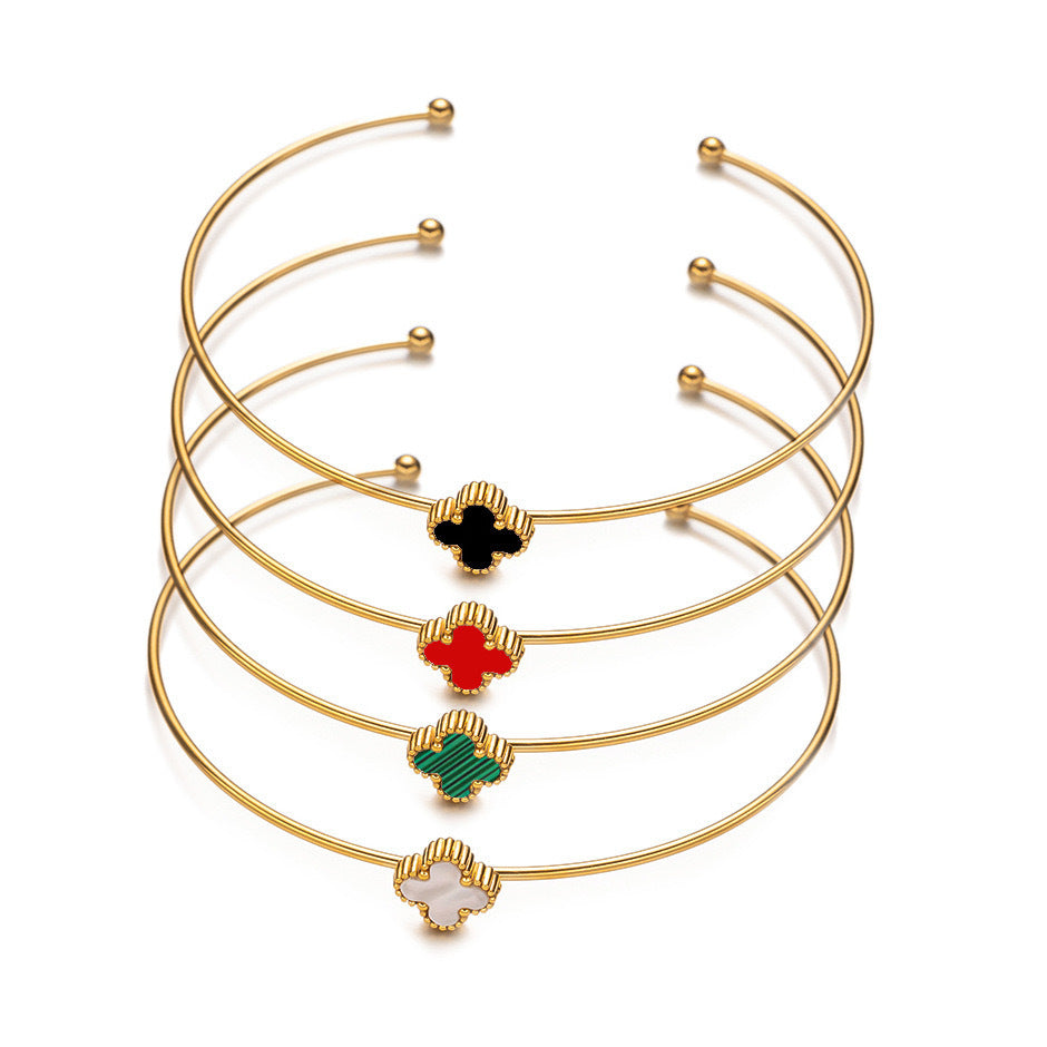 Four-leaf Clover Titanium Steel Stainless Open-ended Bracelet