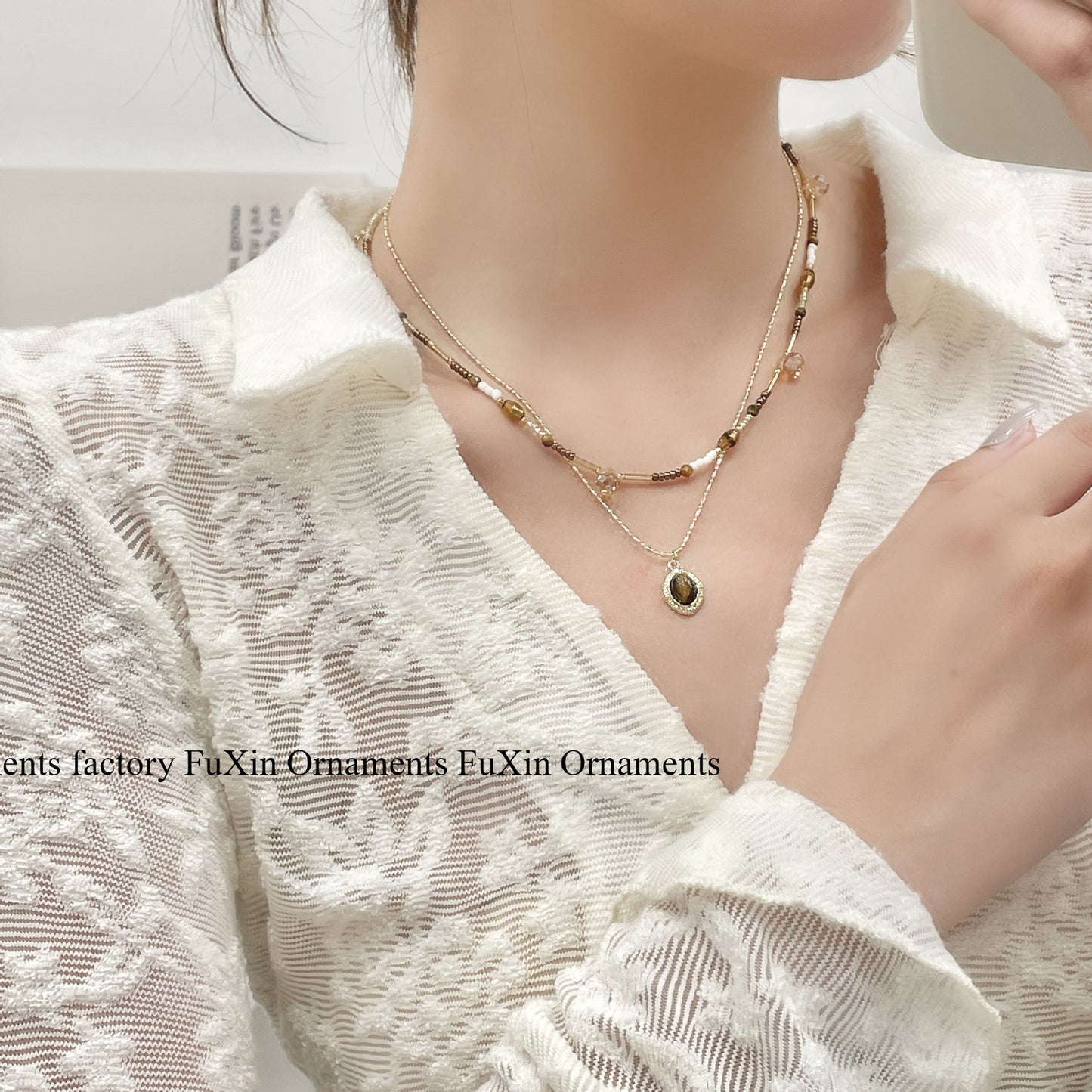 Women's Beaded Twin Design For Light Luxury Minority Tigereye Necklaces