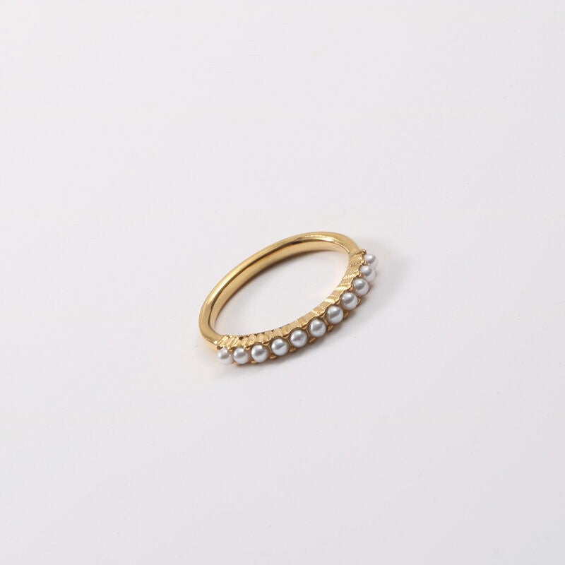 Inlaid Fine Pearl Titanium Steel Gold Ring