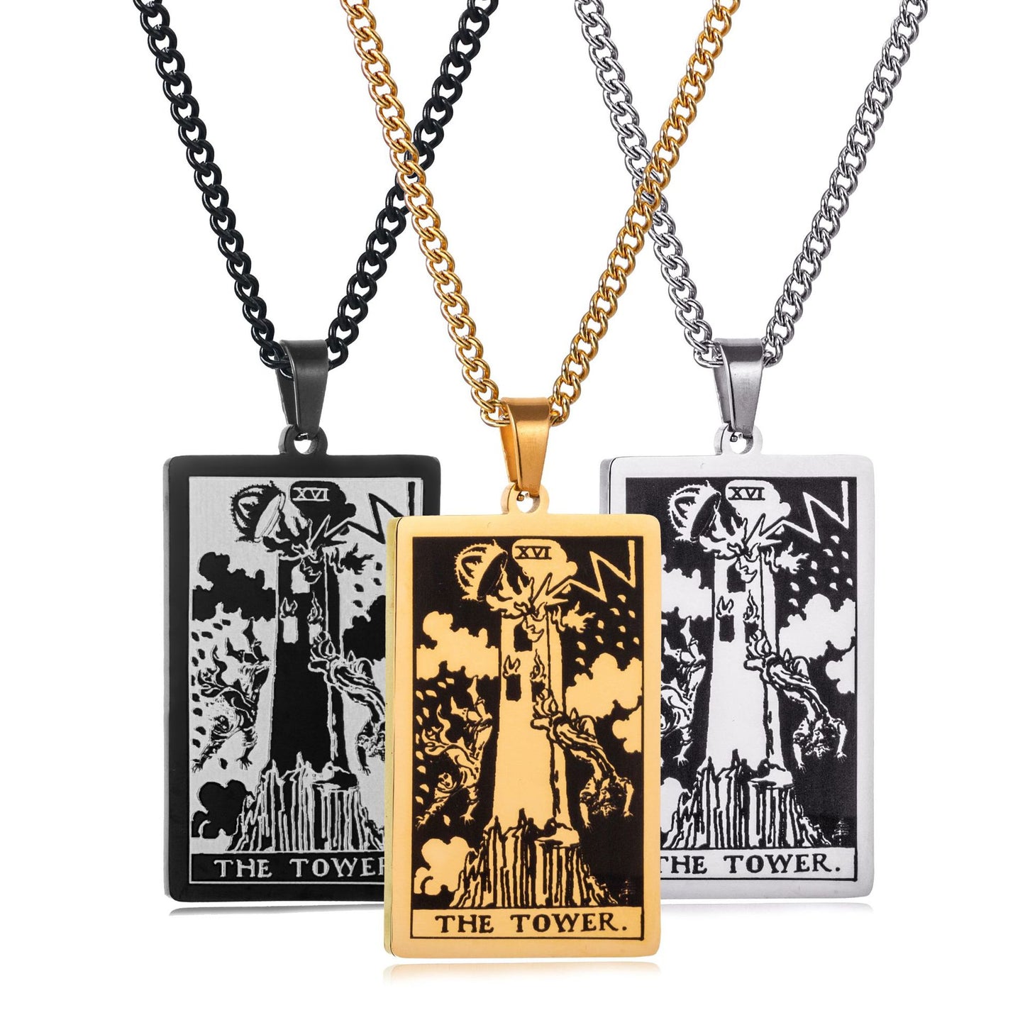 Men's Stainless Steel Tarot Personalized Retro Square Plate Necklaces