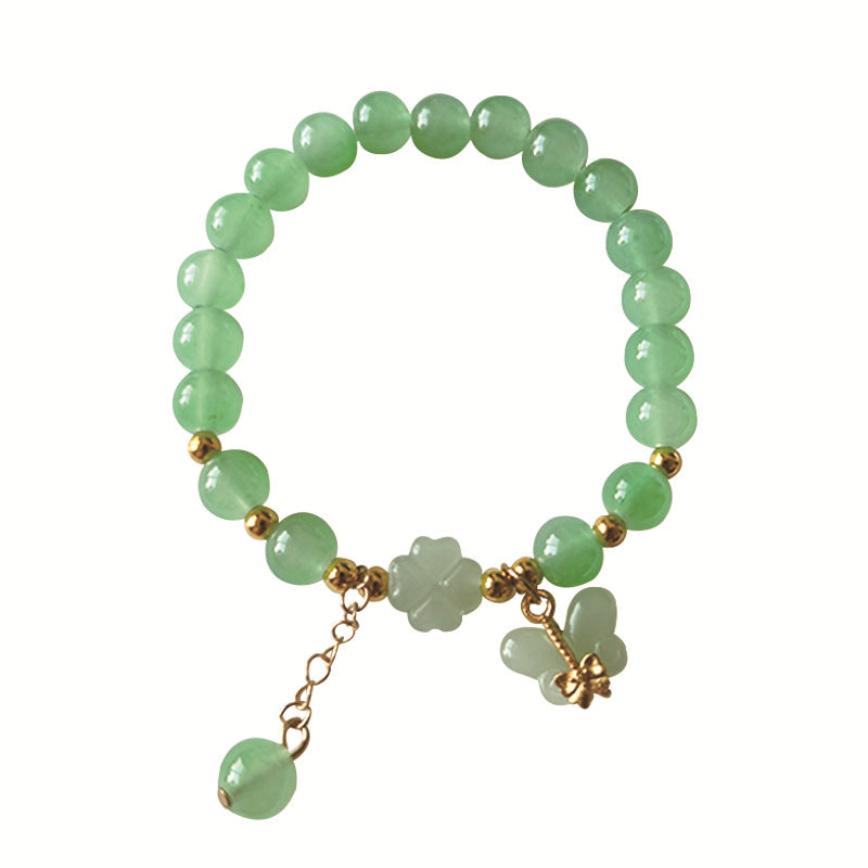 Clover Imitation Aventurine Female Girlfriends Peace Buckle Glass Live Bracelets