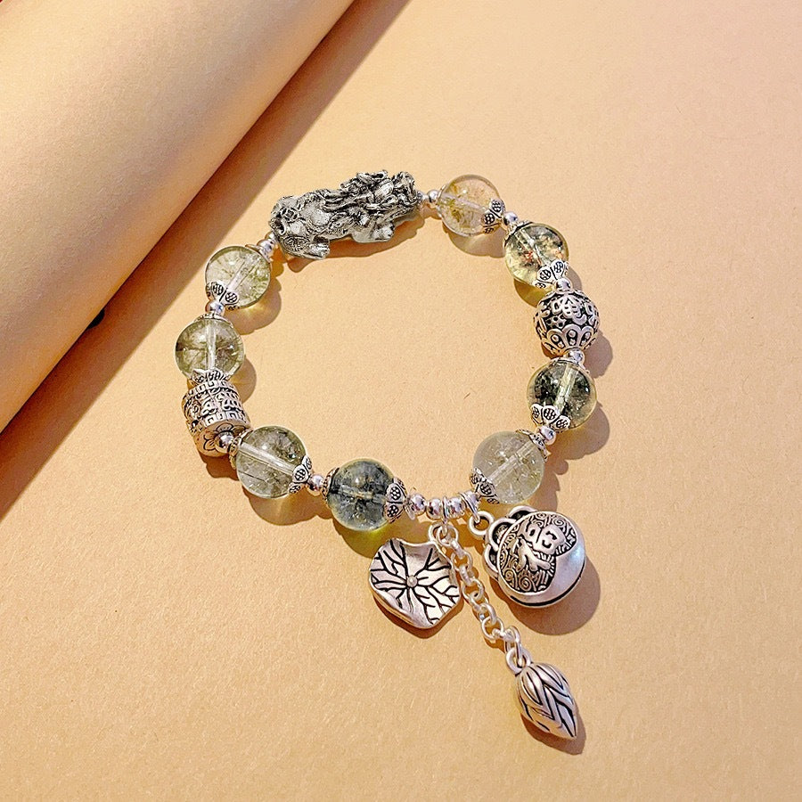 Women's Chinese Ethnic Style Green Phantom Quartz Bracelets