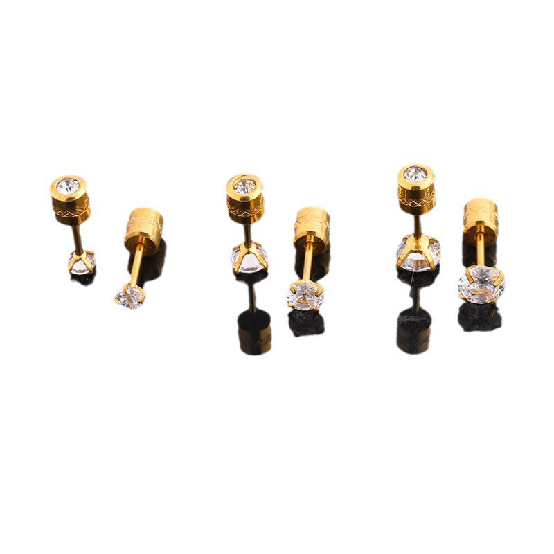 Women's & Men's Stainless Steel Korean Fashion Double-headed Diamond Rotating Earrings