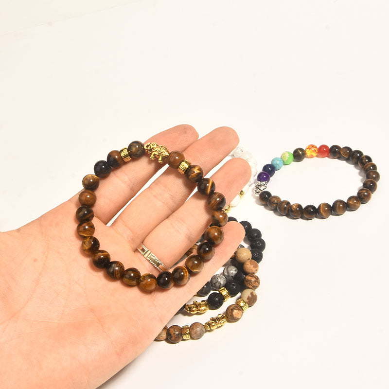 Women's & Men's Tigereye Black Lava Volcanic Rock Elephant Bracelets