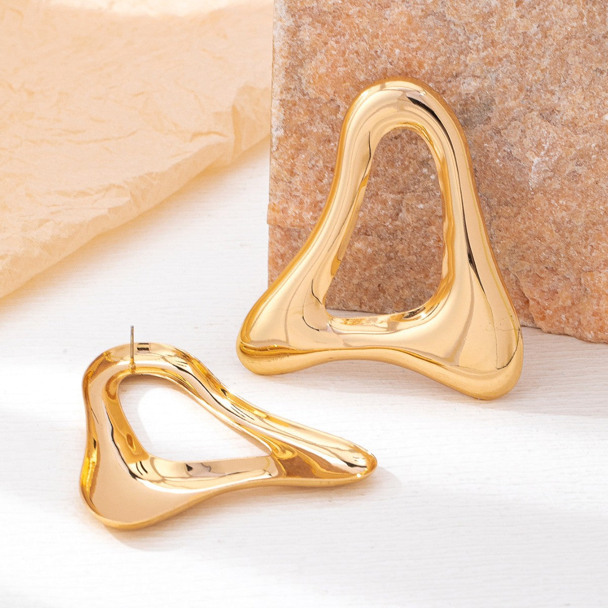 Triangle Glossy Hollow Alloy High Sense Stud Earrings