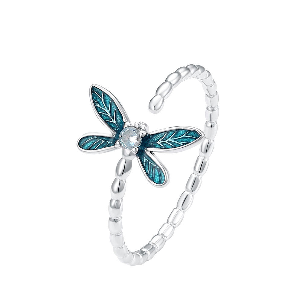 Sier Insect Female Epoxy Dragonfly Open Rings