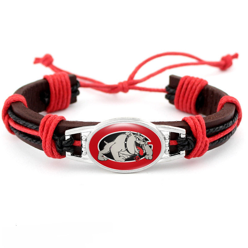 College Team Cowhide Woven Georgian Bulldog Bracelets