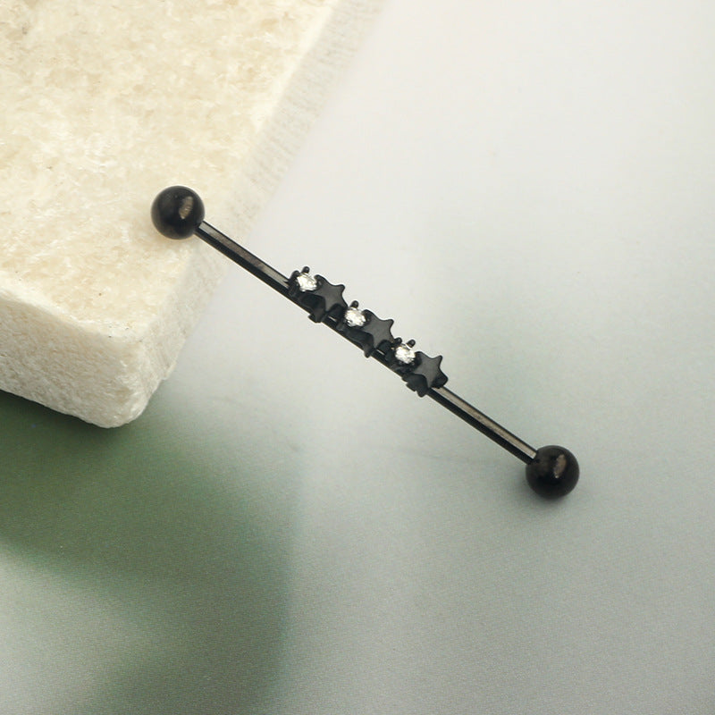 Brush Holder Ear Bone Piercing Stainless Steel Minimalist Star Barbell Earrings