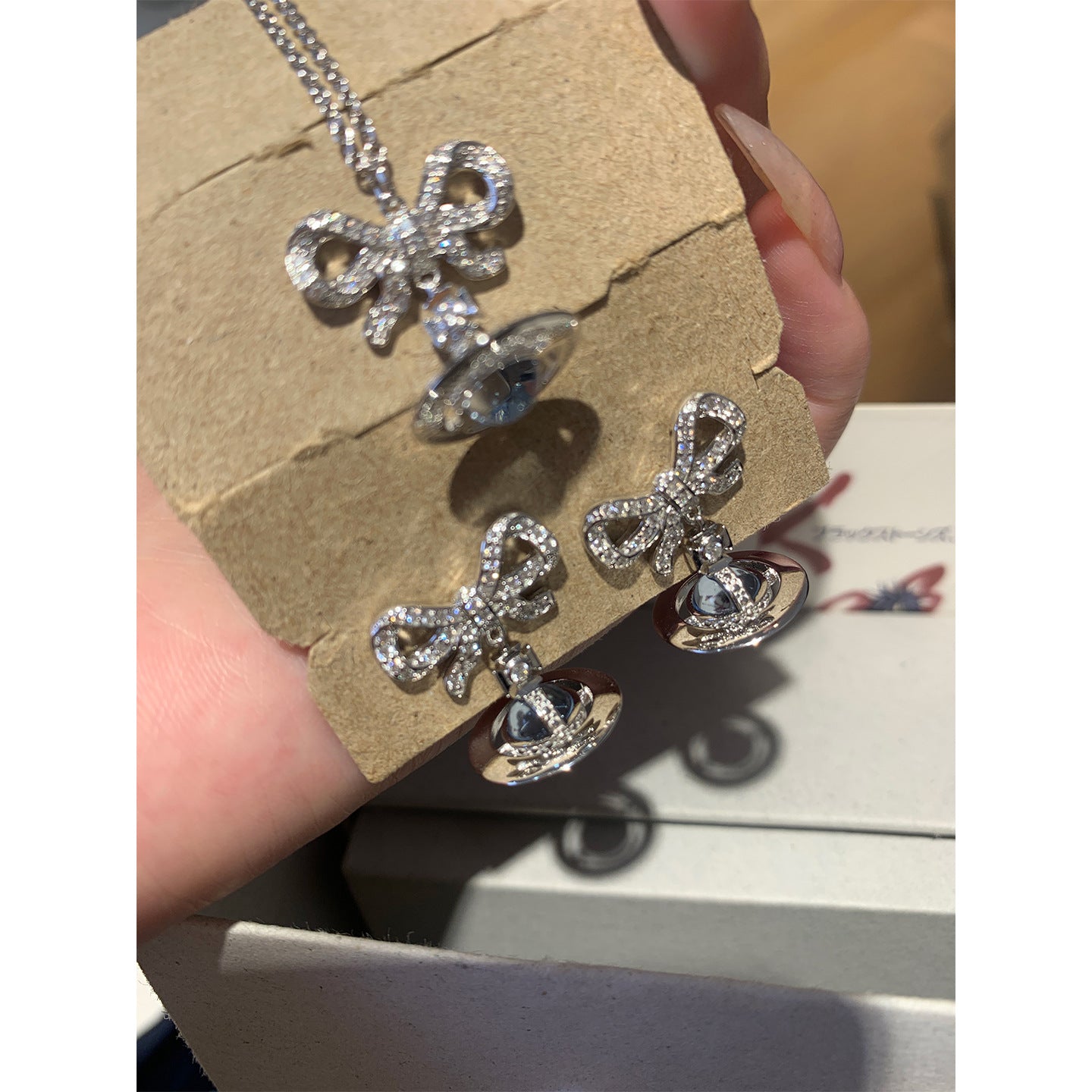 Glacier Blue Bowknot Planet Sier Girlish Style Necklaces
