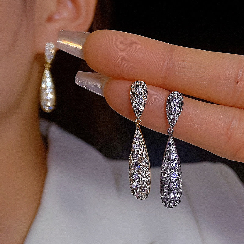 Women's Zircon Long Water Drop Zirconia Light Earrings