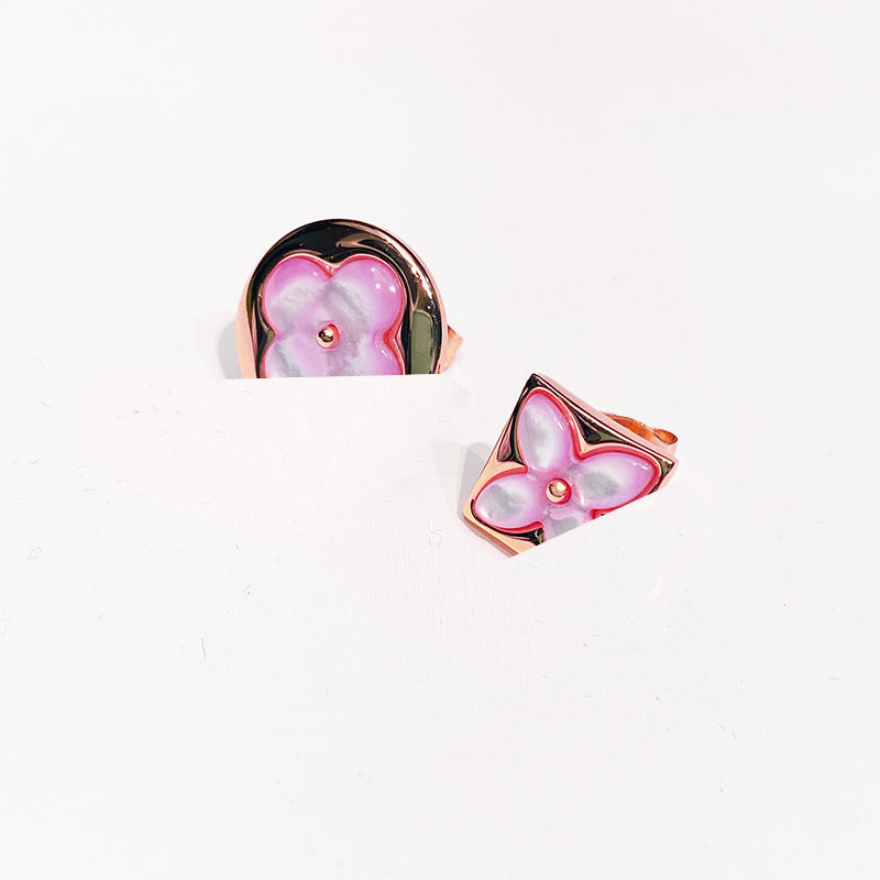 Four-leaf Single Flower Ear Pink Fritillary Earrings