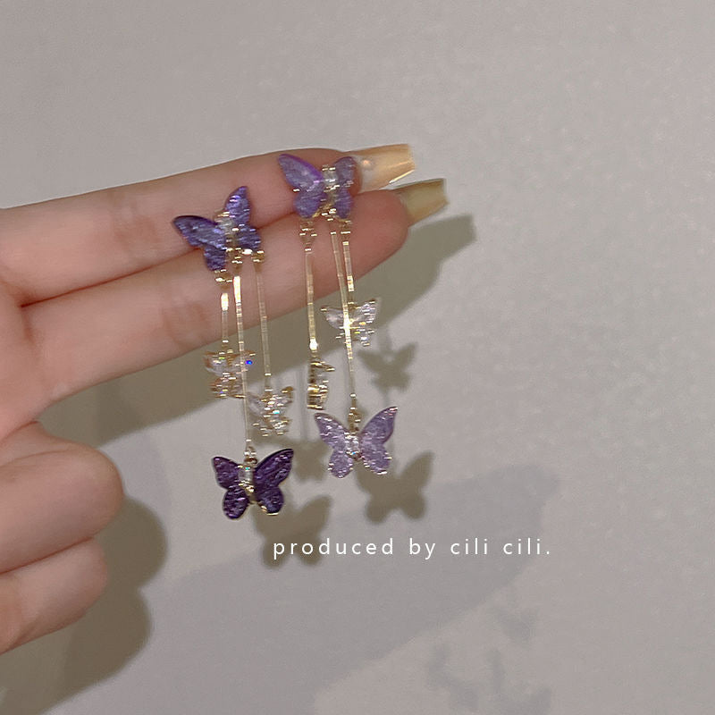 Personalized Purple Crystal Butterfly Simple Style Earrings