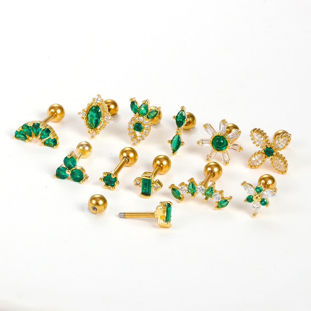 Screw Daisy Green Zircon Cartilage Piercing Earrings