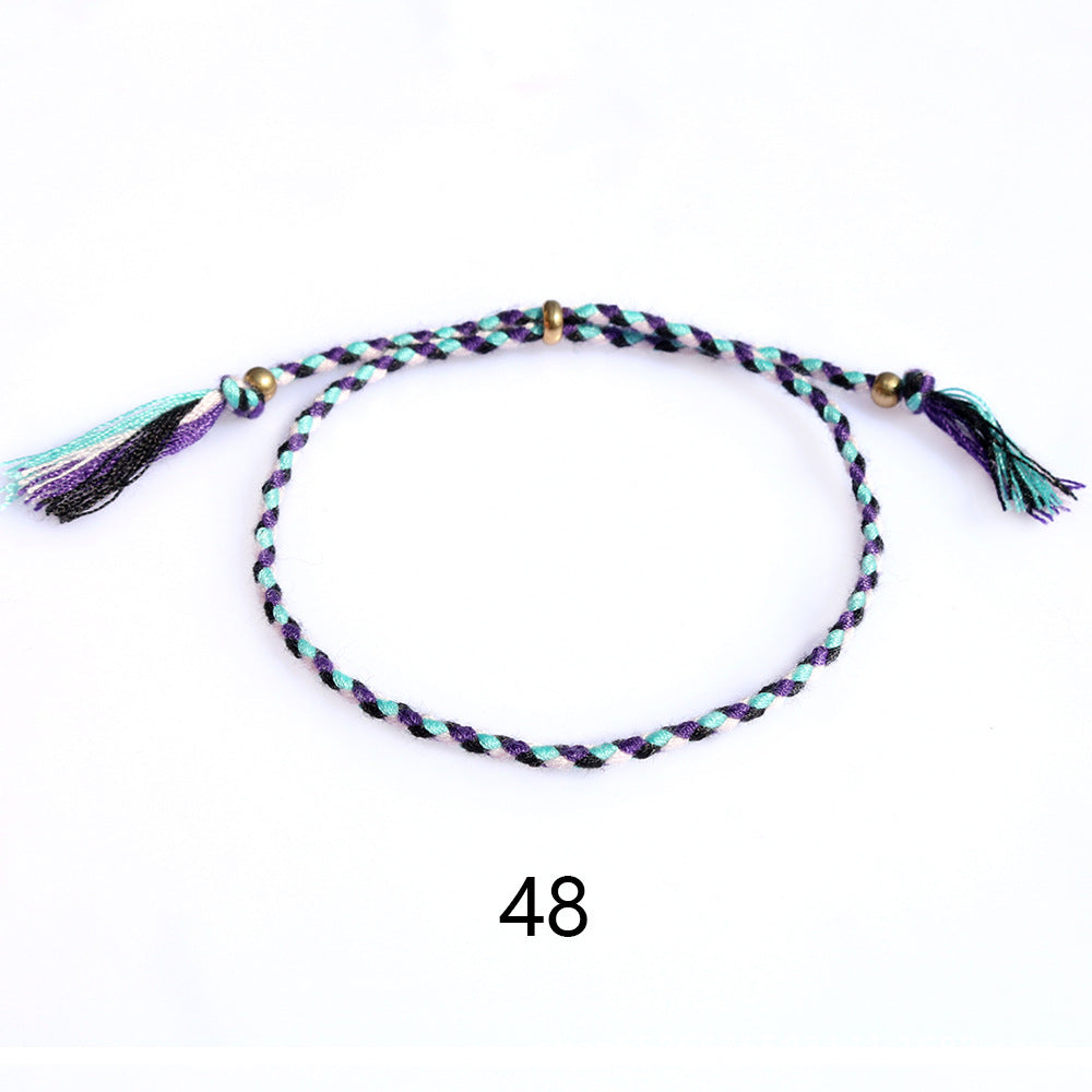 Women's & Men's Colorful Cotton String Friendship Copper Bead Bracelets