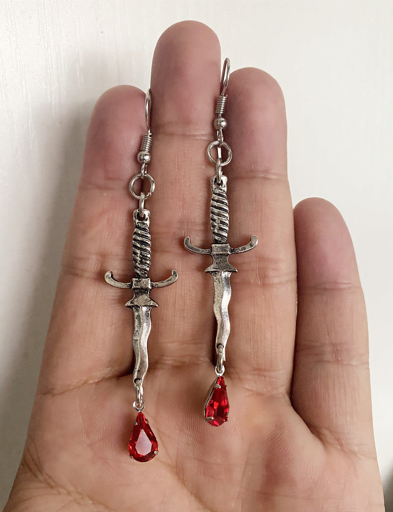 Dagger With Blood Red Knife Horror Earrings