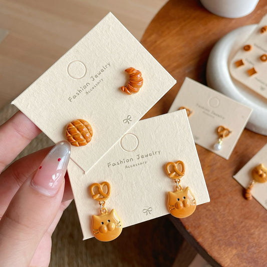 Women's Bread Donut Earings Set Design Cartoon Cat Earrings