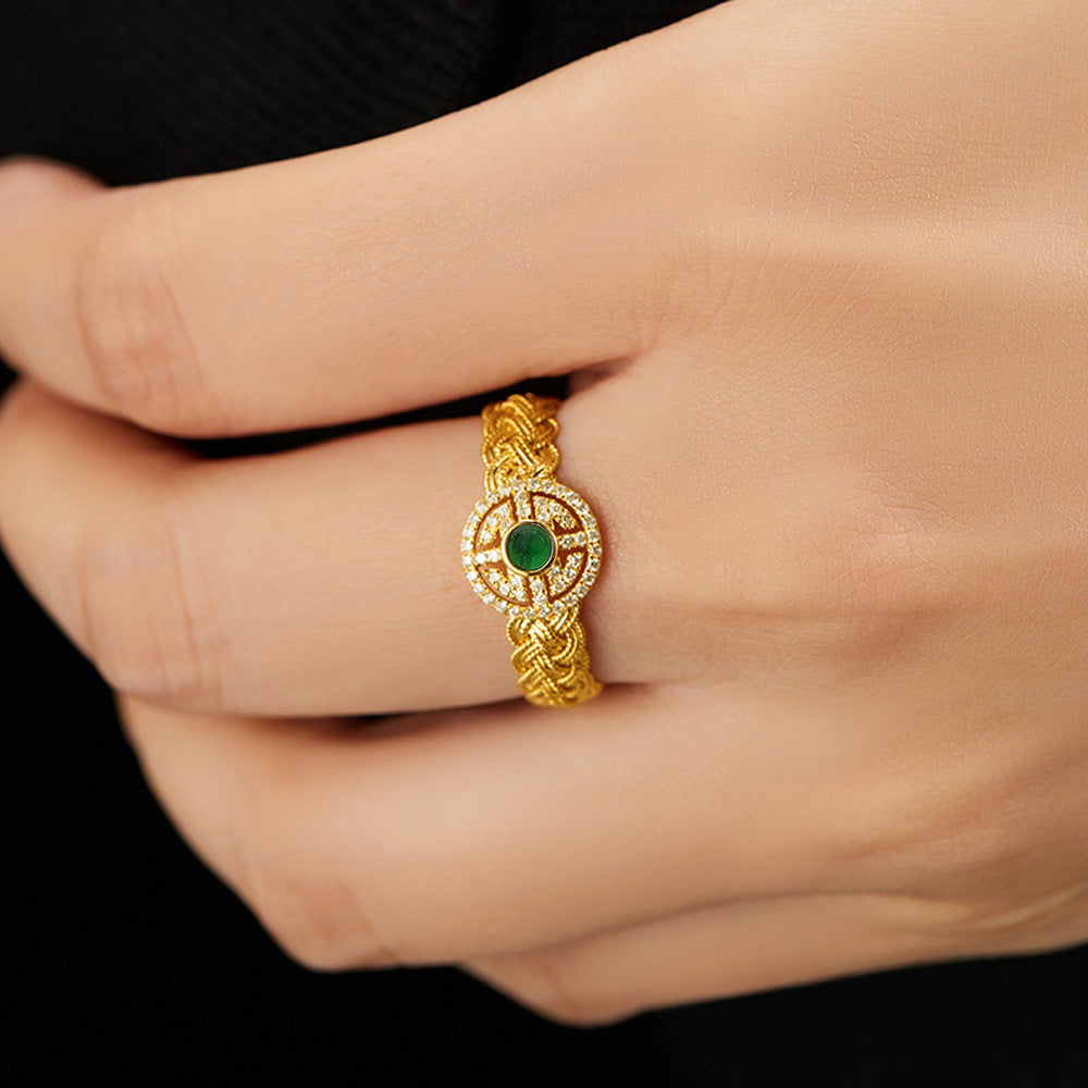 Jade Cube Sugar Female Retro Temperament Color Rings