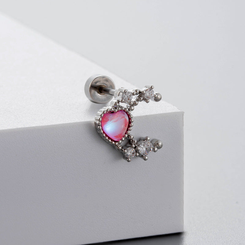 Titanium Steel Ear Bone Fairy Temperamental Pink Zircon Screw Earrings