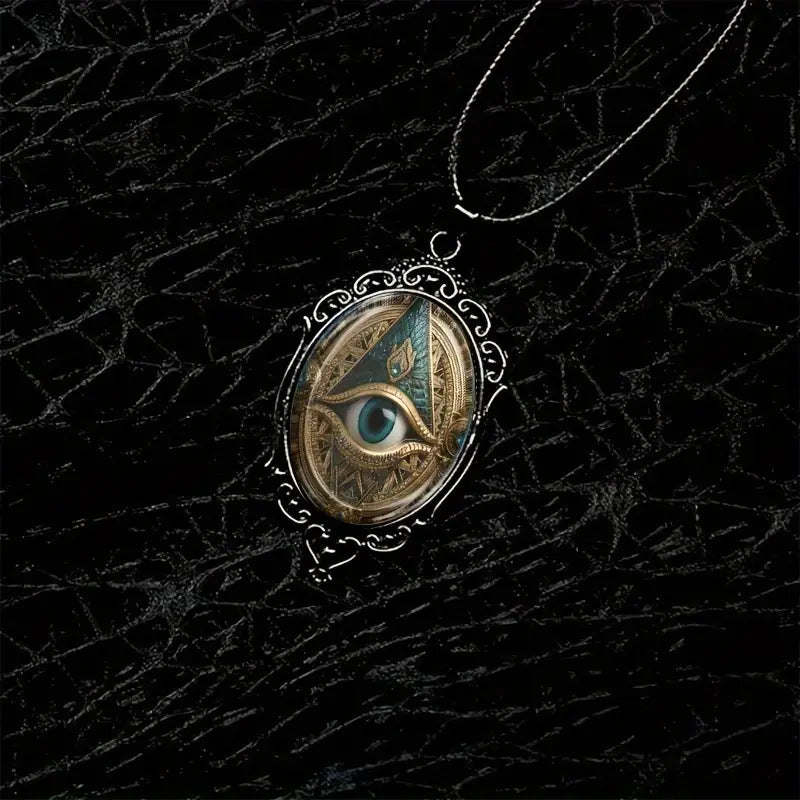 Piece Fashion Elegant Eye Pattern Black Frame Glass Romantic Necklace