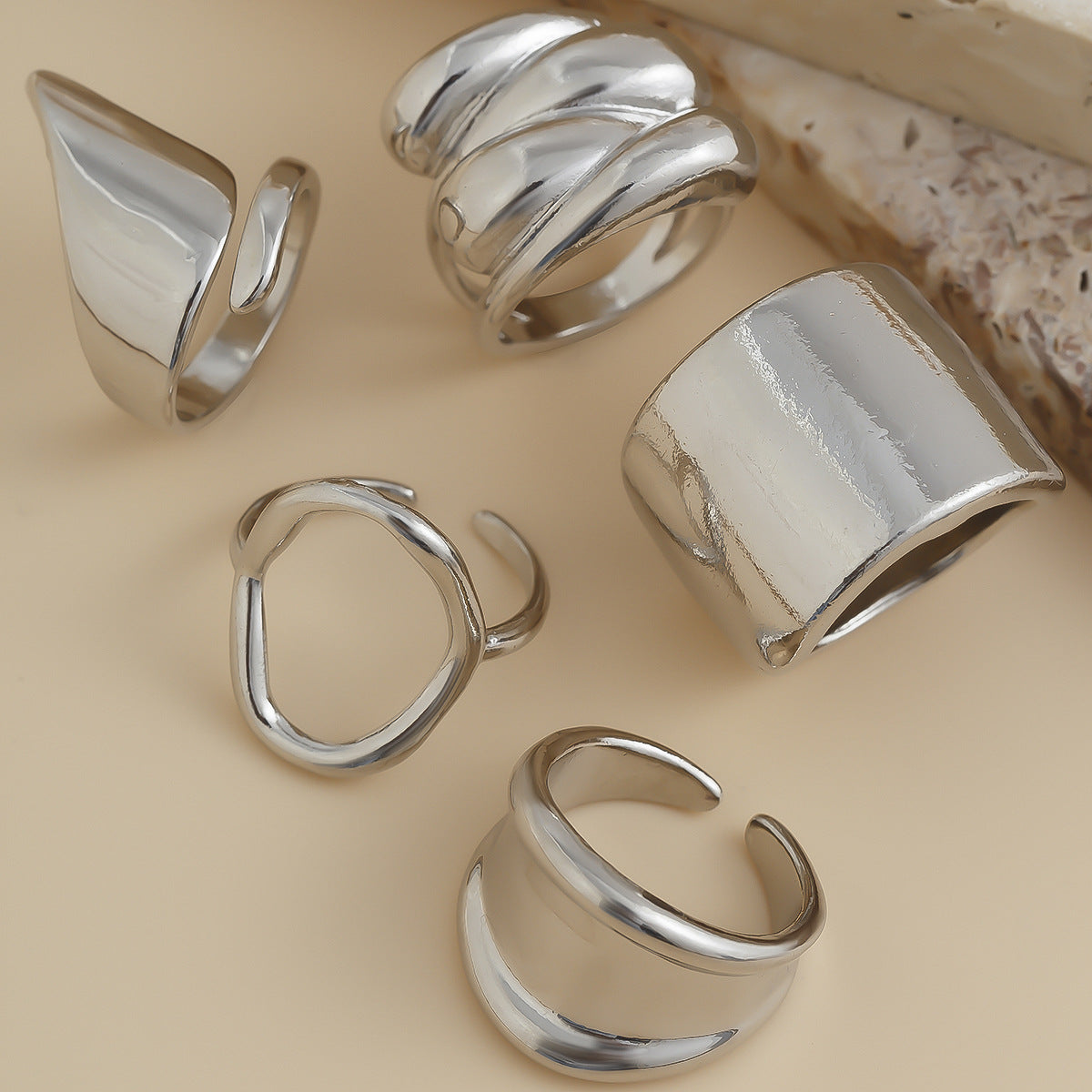 Geometric Design Set Knuckle Metallic Niche Rings