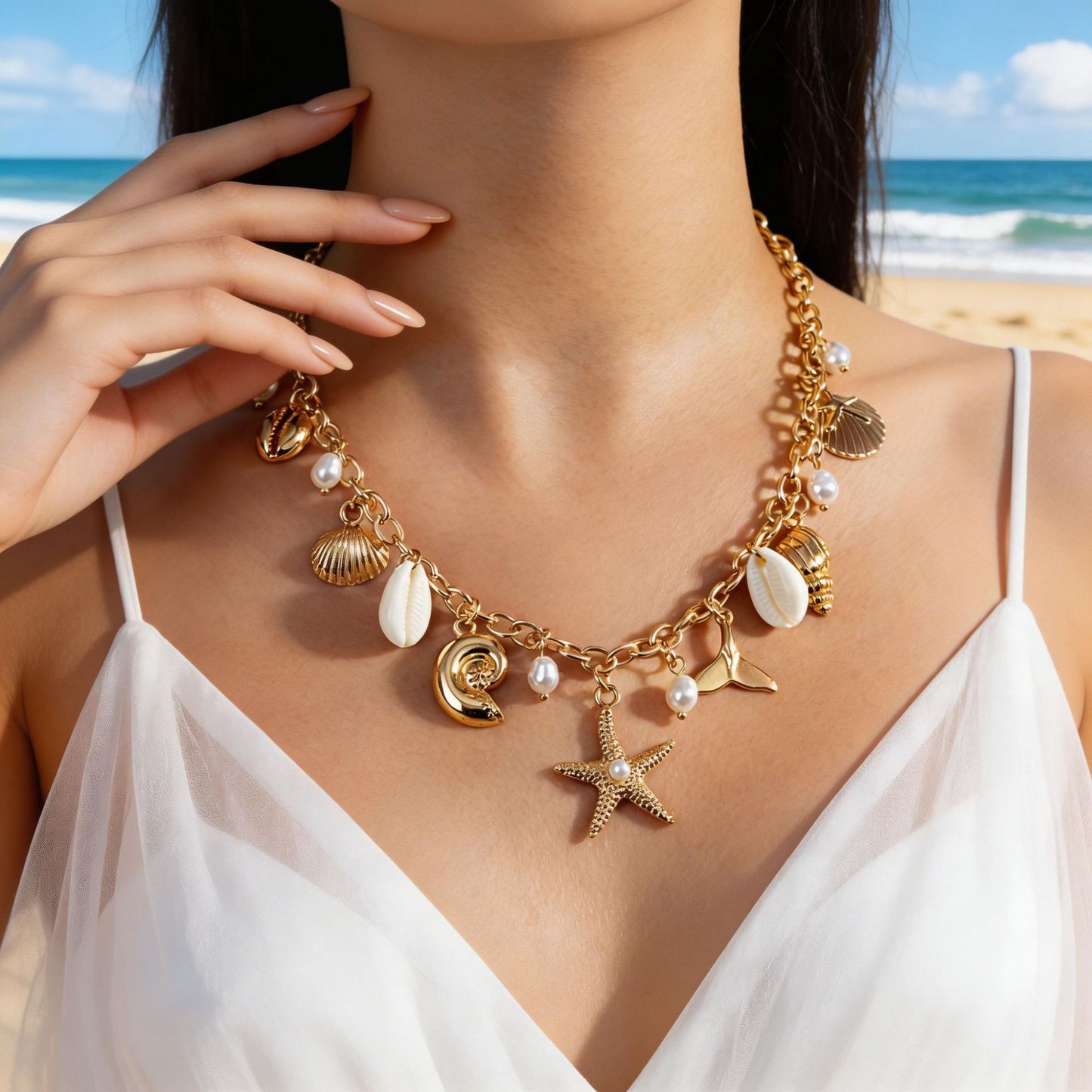 Fashion Summer Ocean Beach Vacation Style Alloy Starfish Pearl Jewelry Set