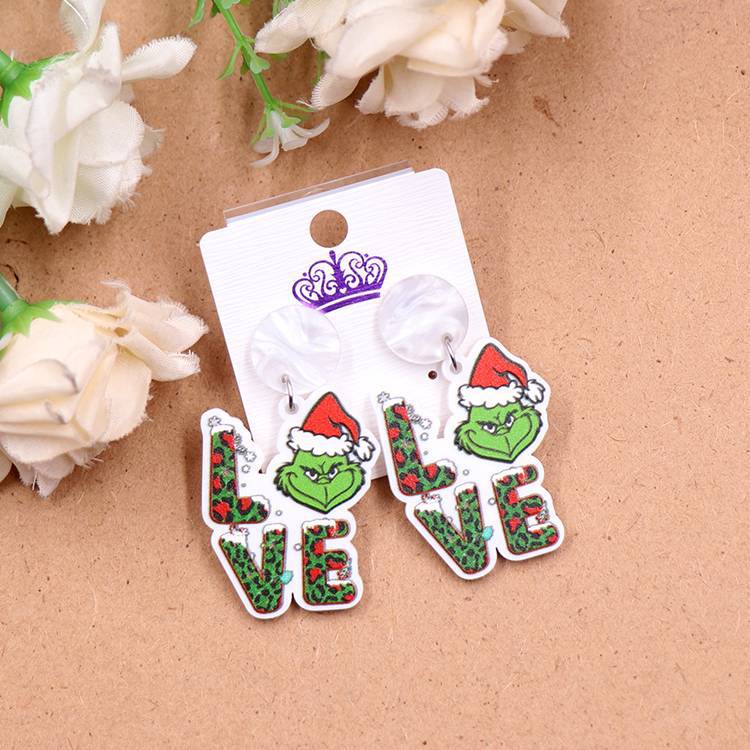 Christmas Festival Acrylic Hat Grinch Eardrops Earrings