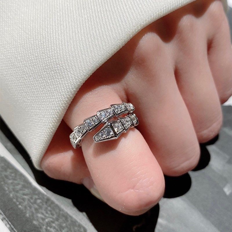 Full Diamond Snake Bone Light Luxury Open Female Index Finger Ring