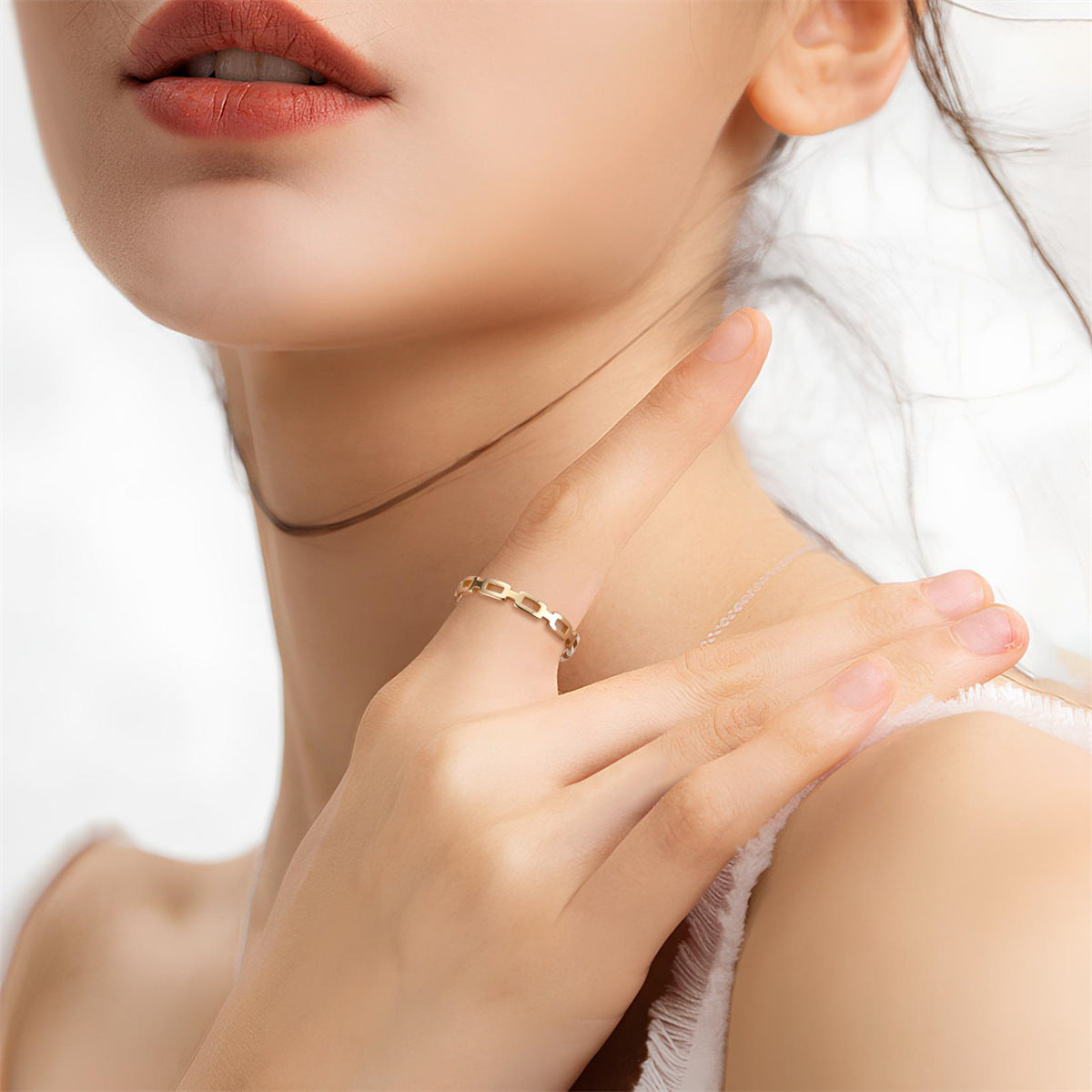 Women's Stainless Steel Hollow Chain Simple Special Rings
