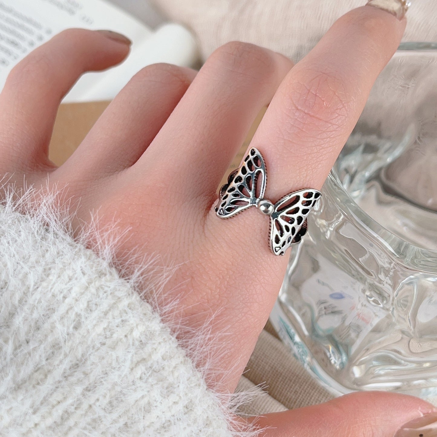 Women's Retro Style Cross With Skull Stitching Open Love Ring