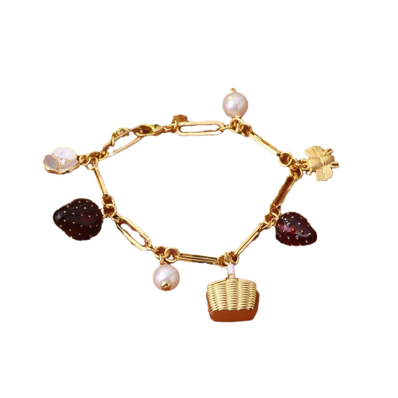 Women's Resin Strawberry Pearl Small Basket Bee Bracelets