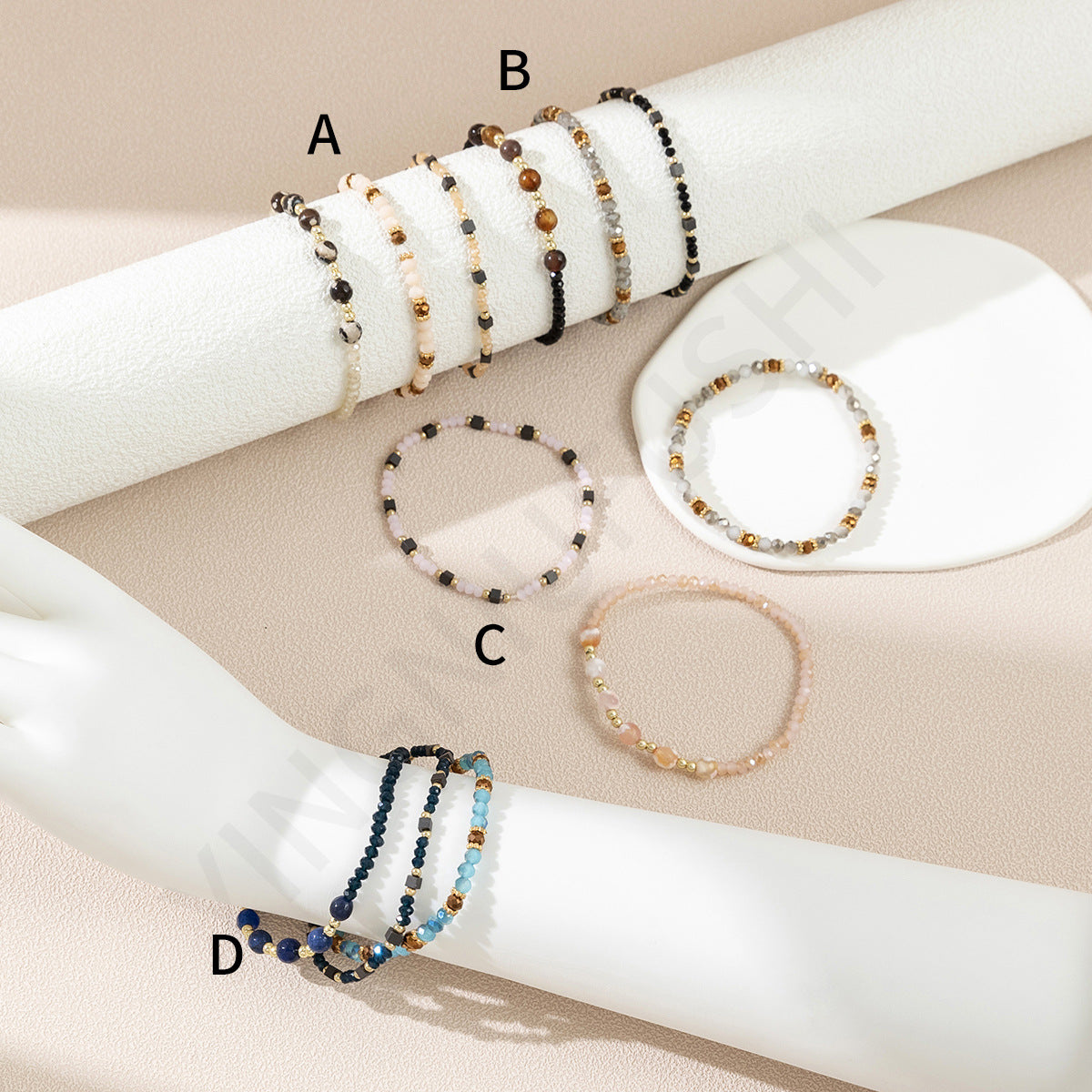 Women's Ethnic Style Retro Beaded Elastic Three-piece Set Bracelets