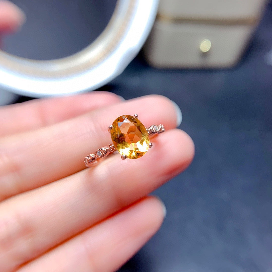 Women's Welfare Imitation Natural Citrine Rose Gold Plated Morgan Stone Rings